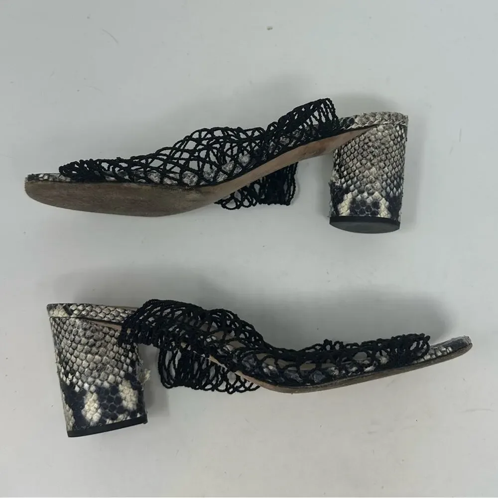 Veronica Beard Kasi Snakeskin Print Block Heel Mesh Slide Sandal In Black 8.5
